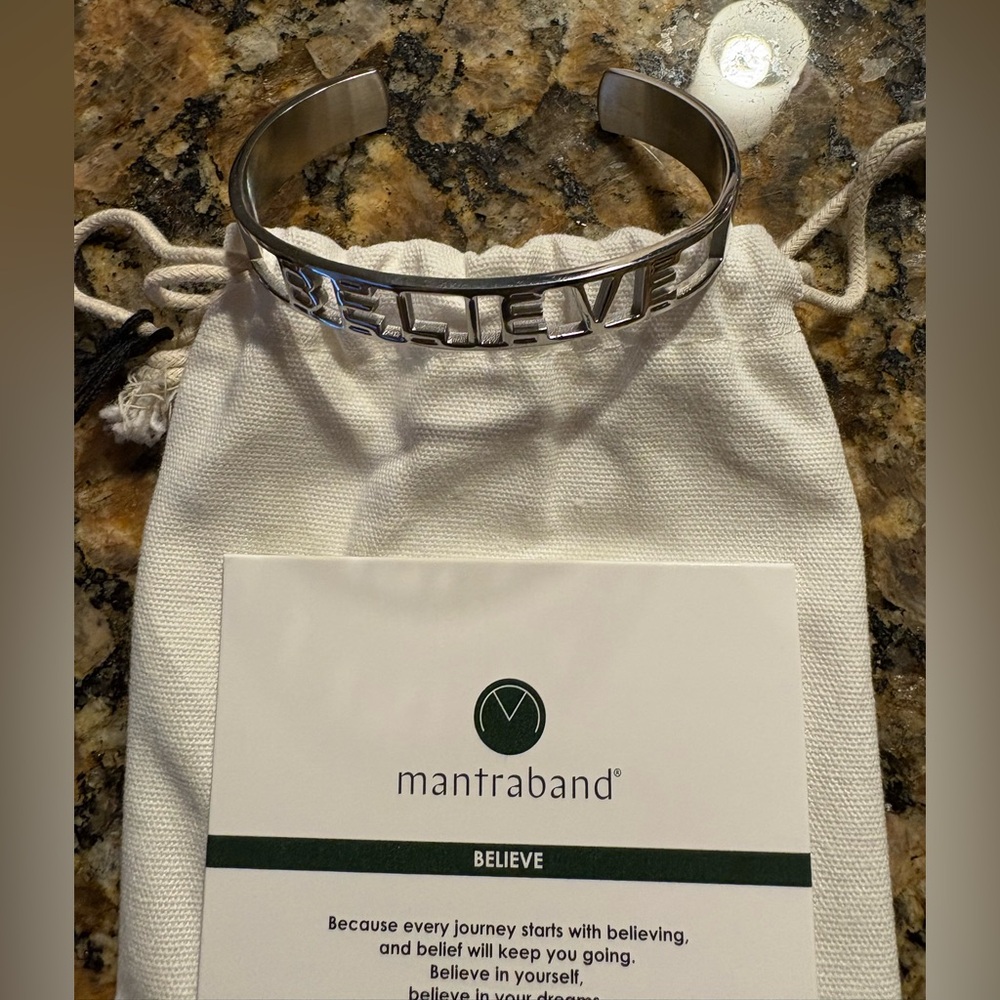 NWT Mantraband “BELIEVE” Statement Cuff Bracelet - Hypoallergenic & Adjustable